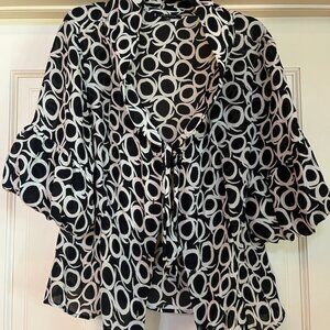 Anne Klein - Blouse - Circle Pattern - Black & White - Button Up - Silk - Sz 16